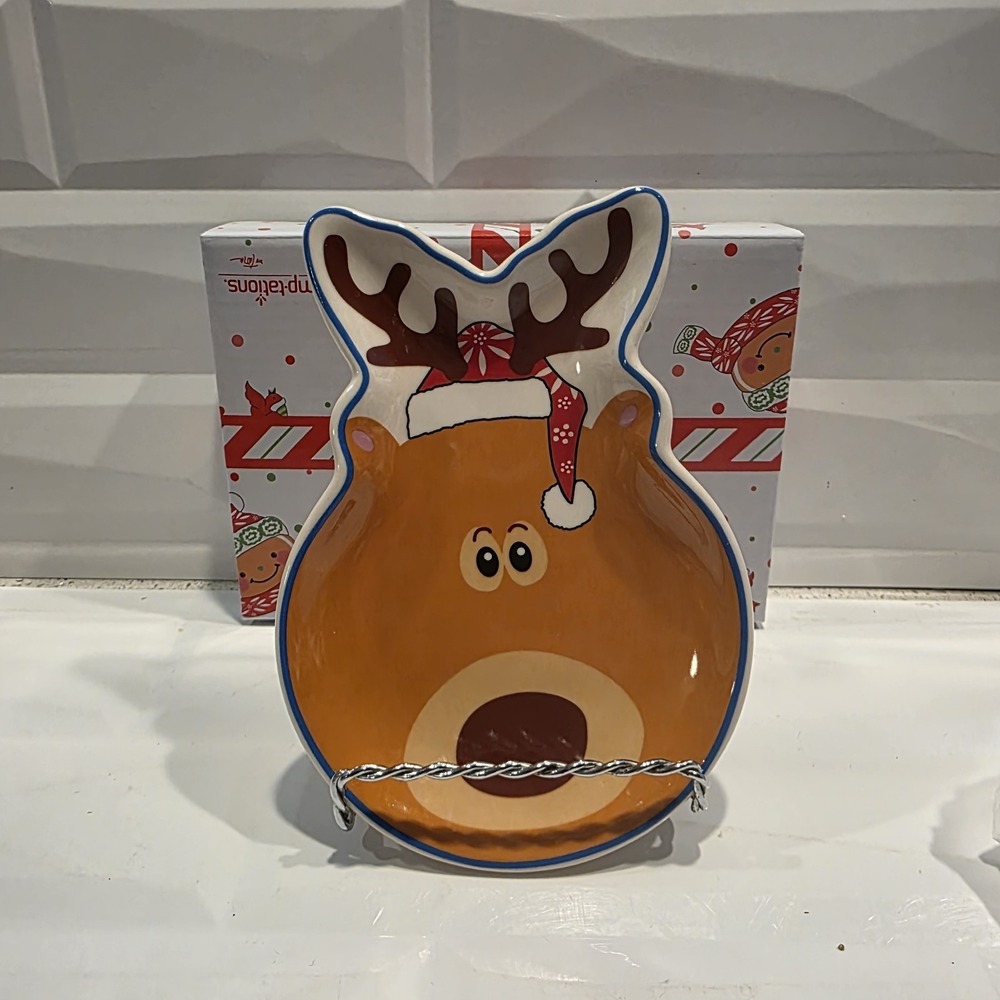 Temp-tations by Tara Whimsical Reindeer Spoon Rest Trinket Tray Appetizer Plate